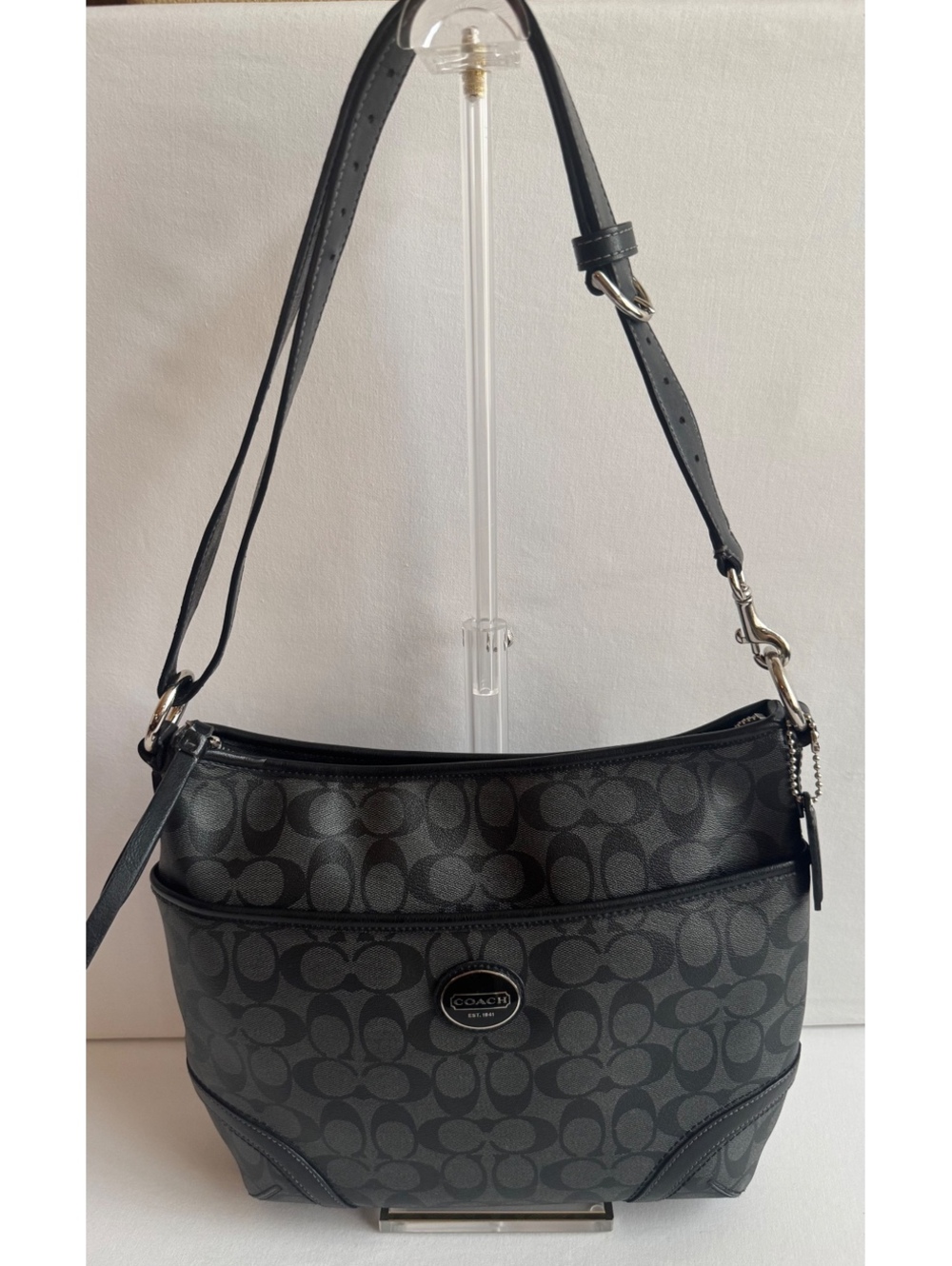 Coach Peyton Convertible Hobo Signature Canvas Black Shoulder Crossbody F19823